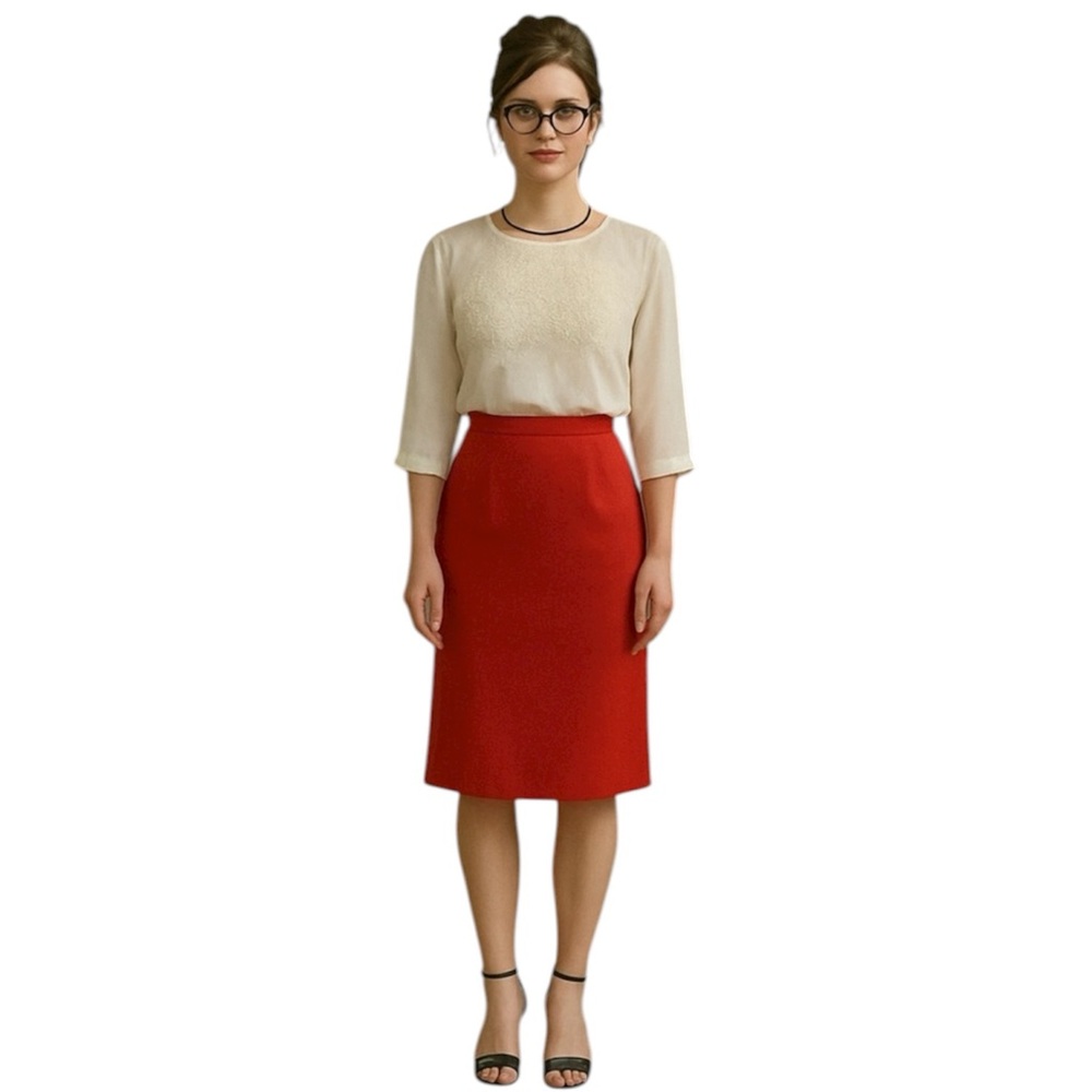 Vintage Pendleton 100% Wool Red Midi Skirt USA Made 1960s 70s Size 12